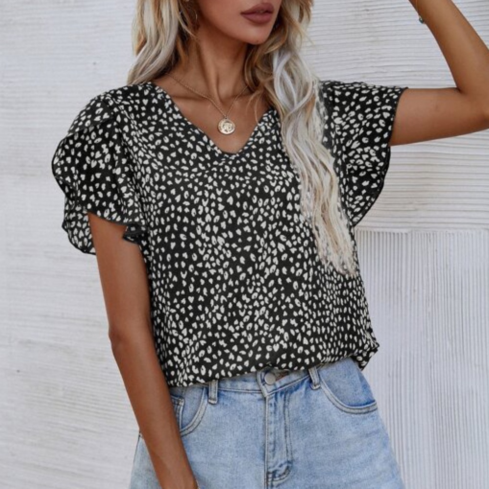 Rust Brown Leopard Print Butterfly Sleeve Blouse - Picture 4 of 10